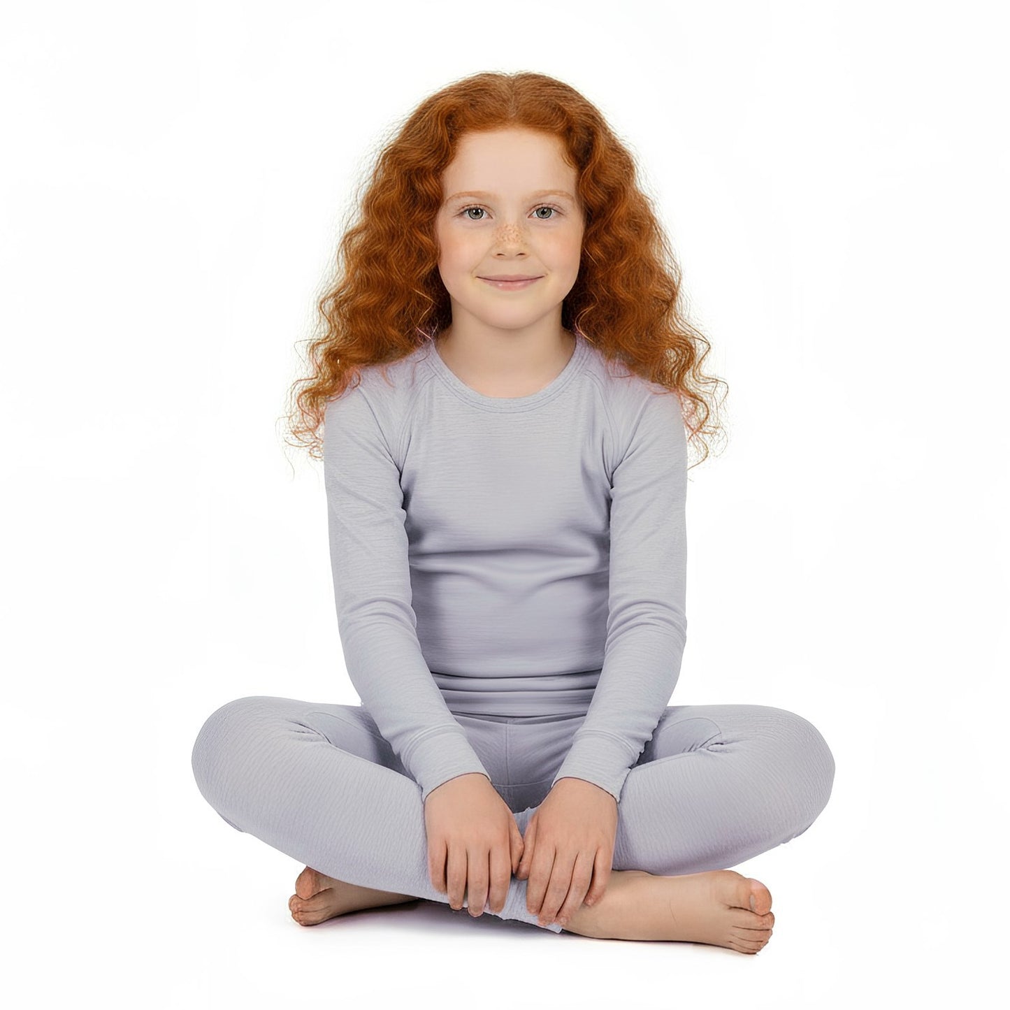 Wooly Kid's Thermal Underwear Set Soft Merino Wool Steel Grey Ages 2-12yo