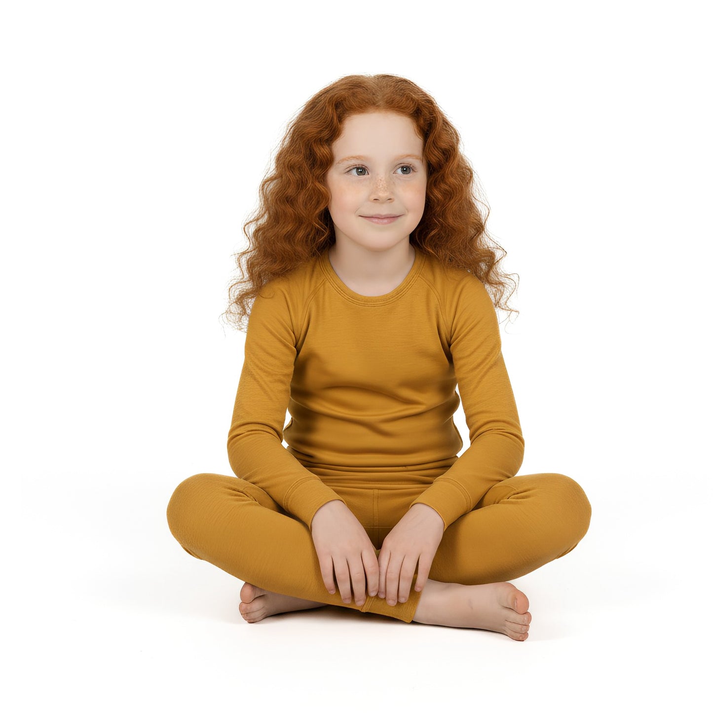 Wooly Kid's Thermal Underwear Set Soft Merino Wool Mustard Ages 2-10yo