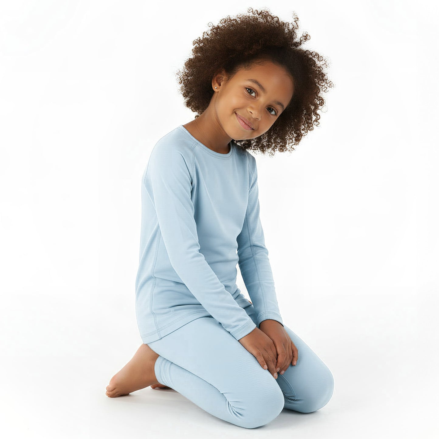Wooly Kid's Thermal Underwear Set Soft Merino Wool Blue Ages 2-12yo
