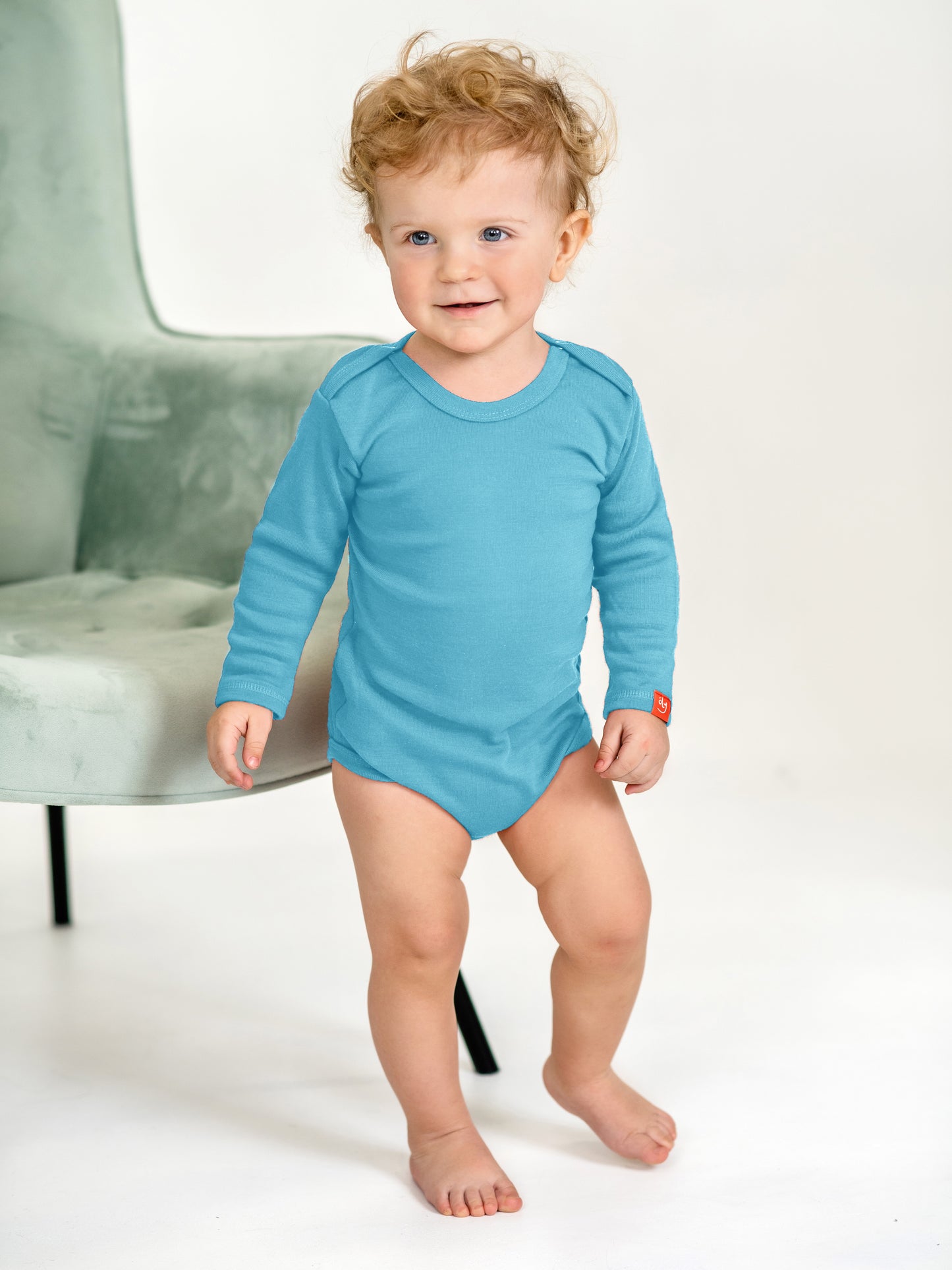 Wooly Thermal Baby Bodysuit 100% Soft Merino Wool Blue