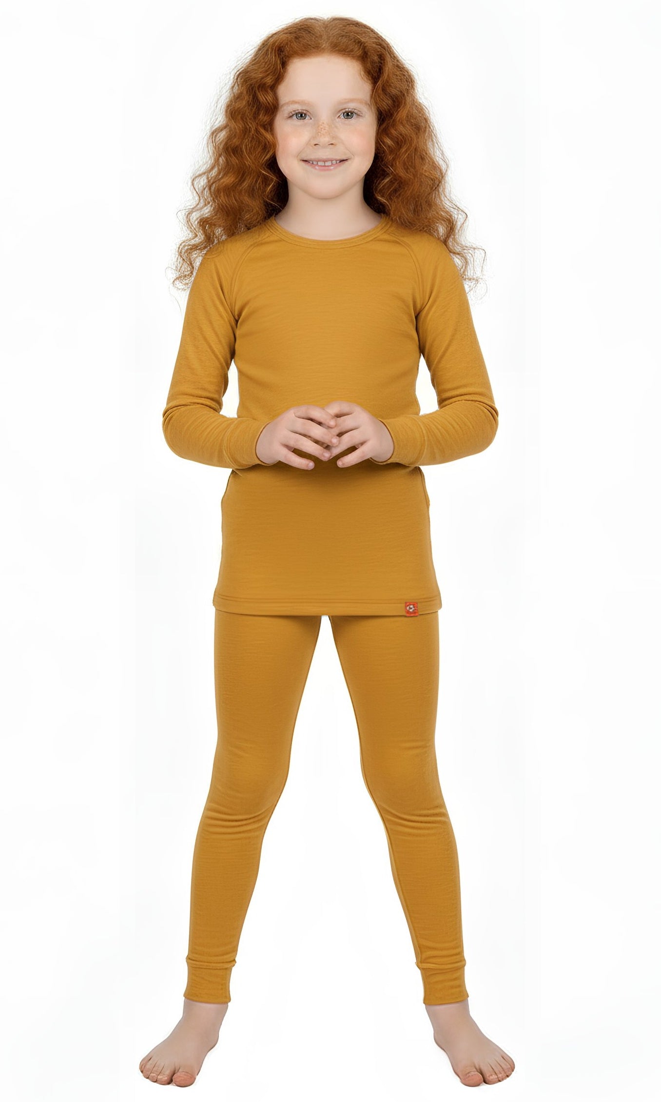 Wooly Kid's Thermal Underwear Set Soft Merino Wool Mustard Ages 2-10yo