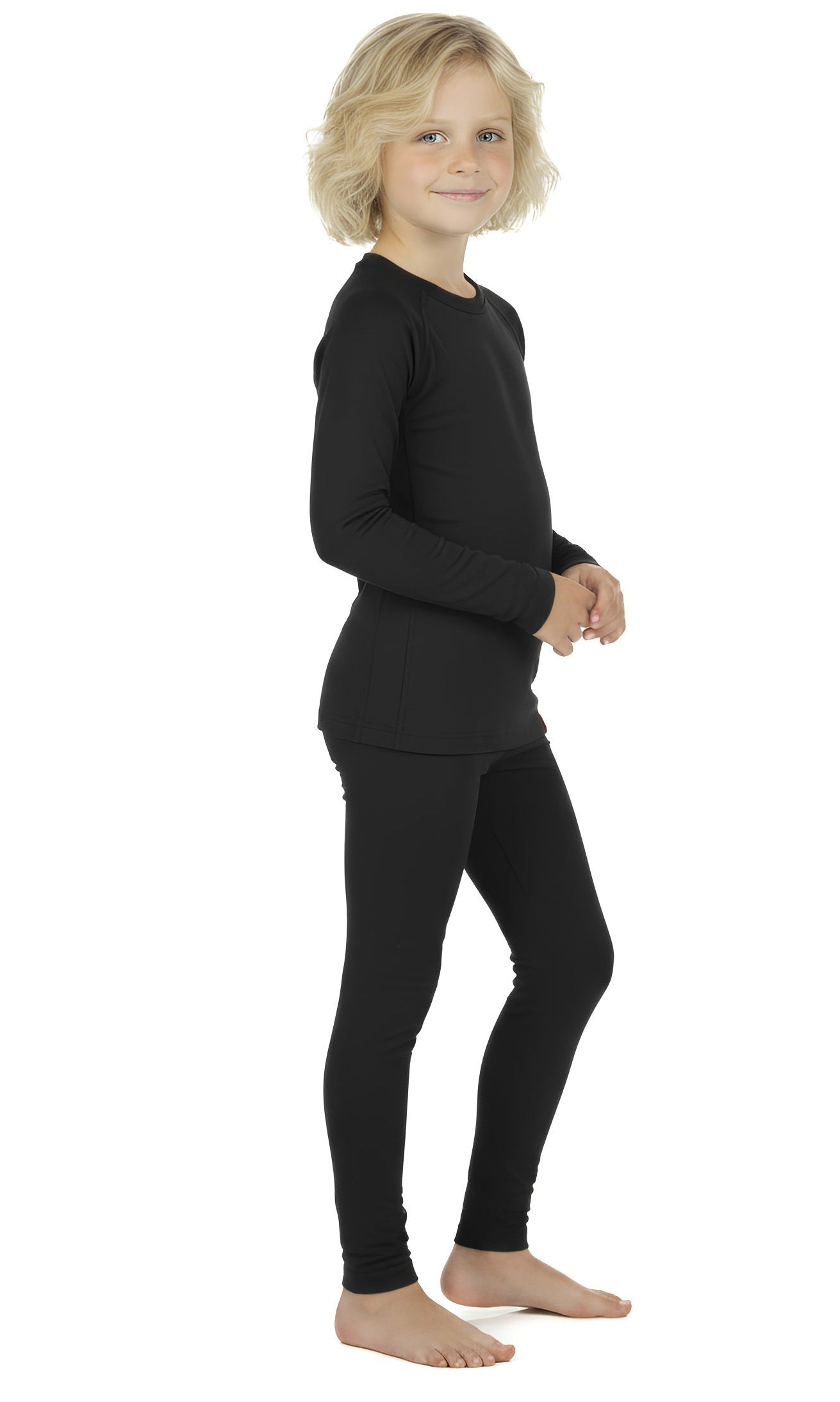 Wooly Kid's Thermal Underwear Set Soft Merino Wool Black Ages 2-10yo