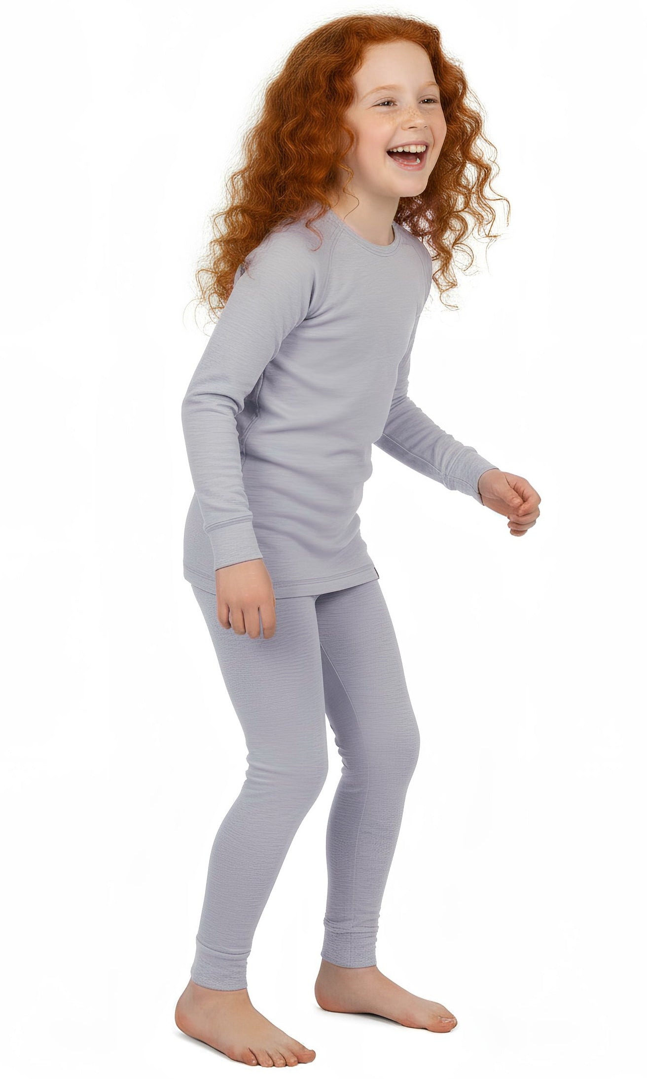 Wooly Kid's Thermal Underwear Set Soft Merino Wool Steel Grey Ages 2-12yo