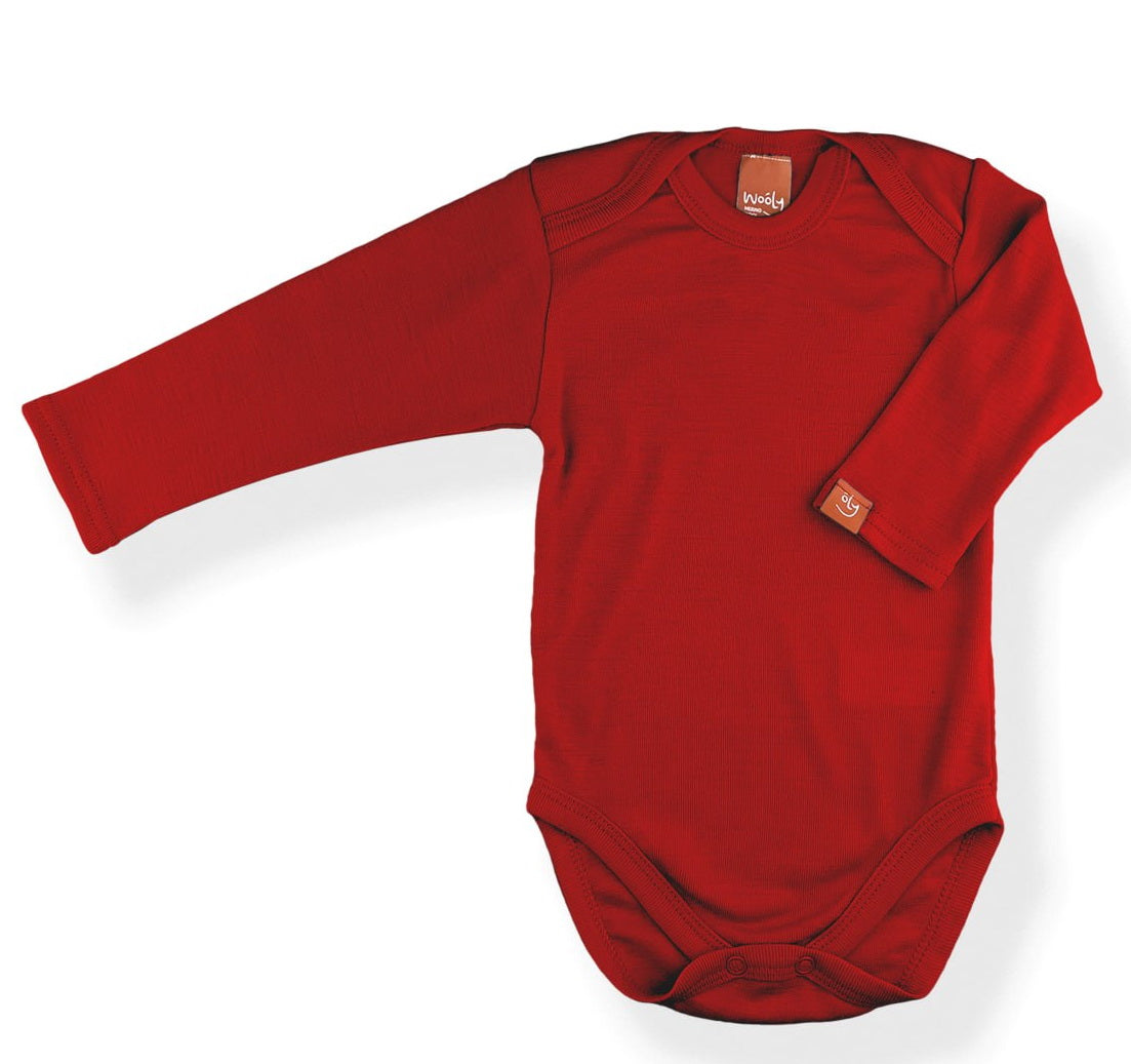 Wooly Thermal Baby Bodysuit 100% Soft Merino Wool Cherry