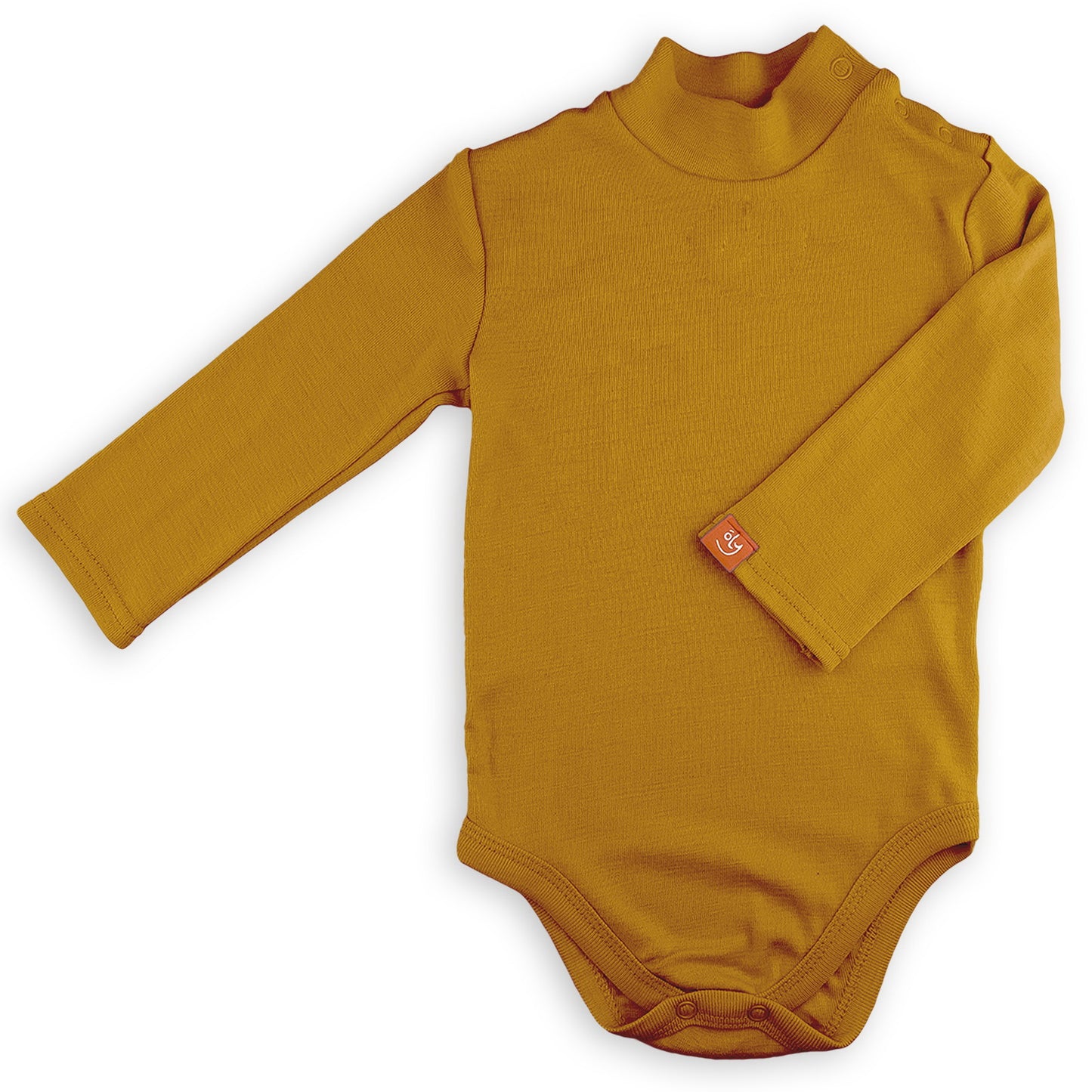 Wooly Thermal Baby Turtleneck Bodysuit 100% Soft Merino Wool Mustard