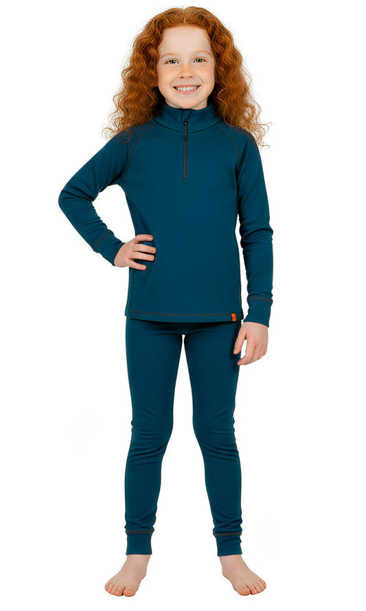 Wooly Kid's Thermal Underwear Set Soft Merino Wool Dark Blue Ages 2-12yo