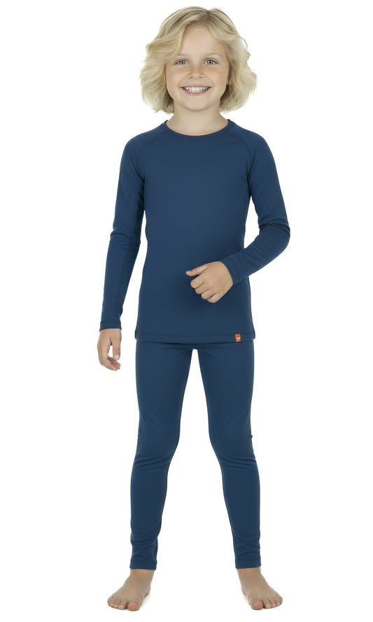 Wooly Kid's Thermal Underwear Set Soft Merino Wool Deep Blue Ages 2-10yo