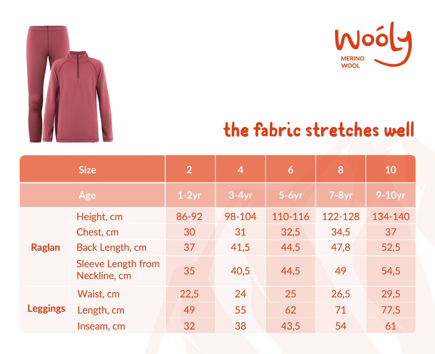 Conjunto de ropa interior térmica para niños Wooly de lana merino suave en color vino tinto de 2 a 10 años
