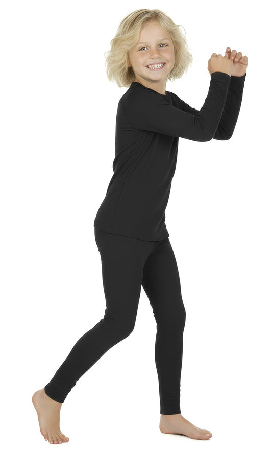 Wooly Kid's Thermal Underwear Set Soft Merino Wool Black Ages 2-10yo