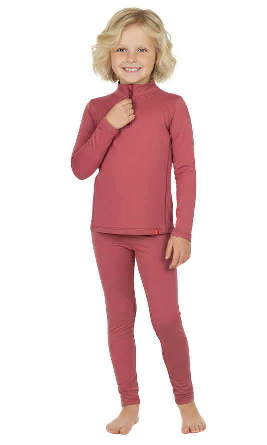 Wooly Kid's Thermal Underwear Set Soft Merino Wool Redwine Ages 2-10yo