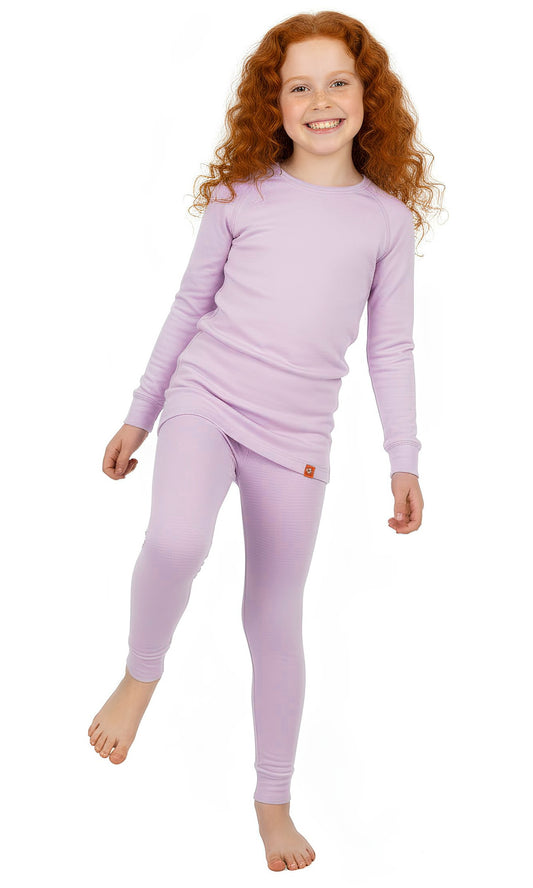 Wooly Kid's Thermal Underwear Set Soft Merino Wool Lilac Ages 2-10yo